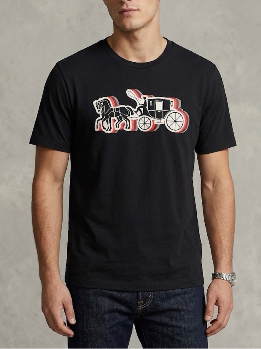 Coach Airbrush Horse and Carriage Print Tee in Black